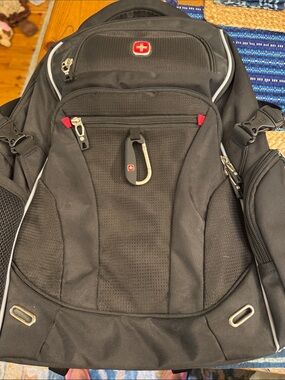 SwissGear Black Backpack with Red Logo Accents